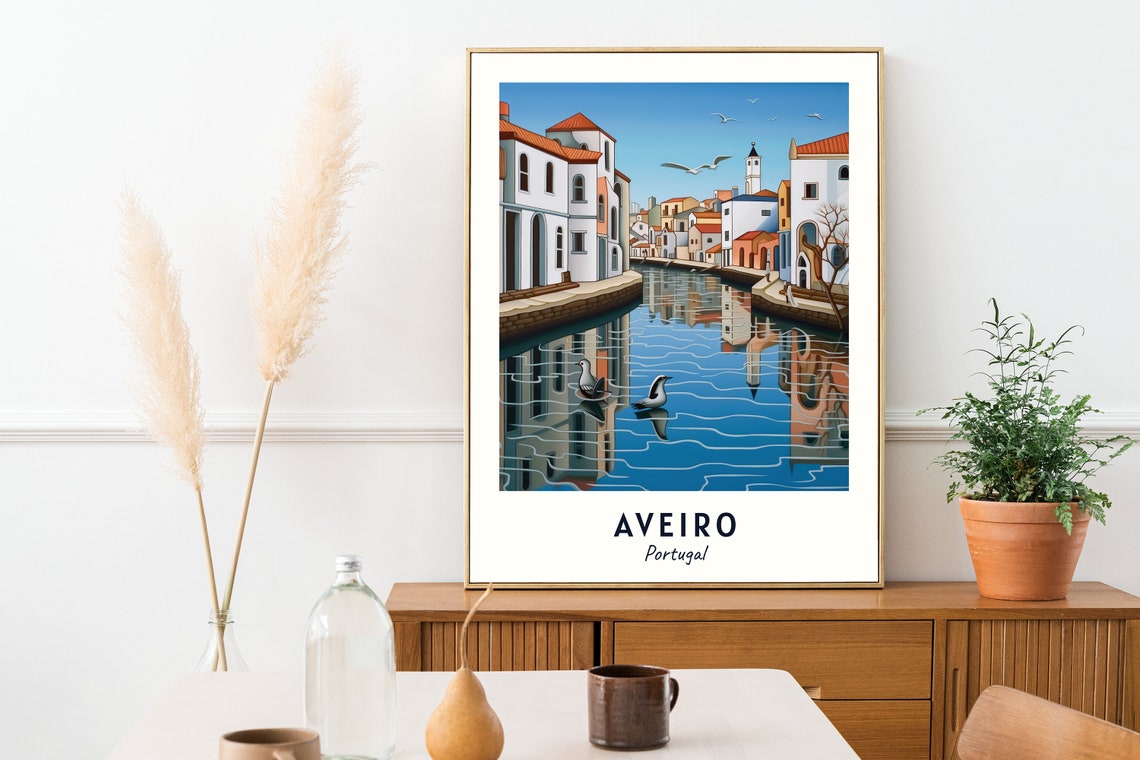 Aveiro Portugal Canal Boats Reflection Travel Poster Artwork - Image 2