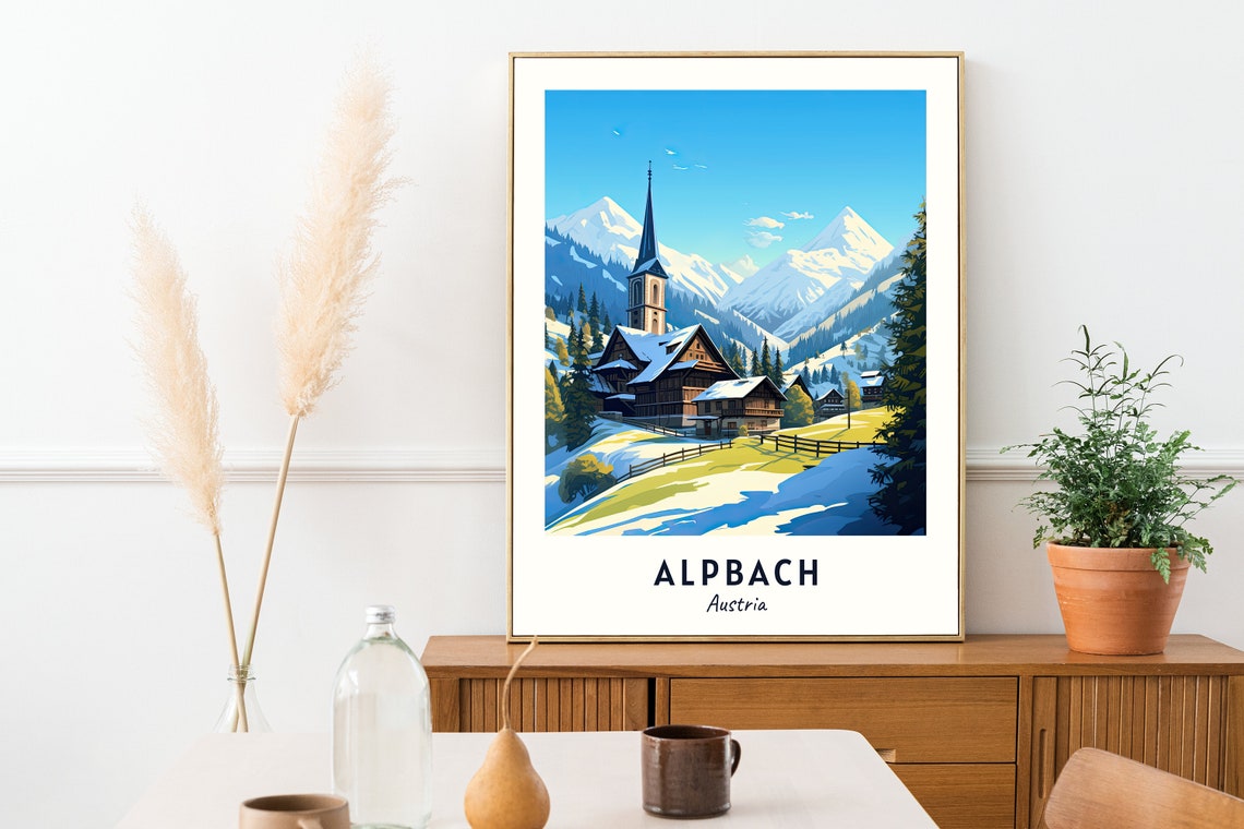 Alpbach Austria Church Spire Over Snowy Meadows Winter Poster - Image 2