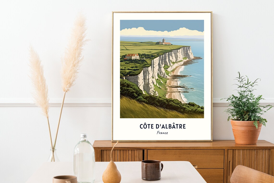 Côte D'Albâtre France White Chalk Cliffs Vintage Travel Poster - Image 2