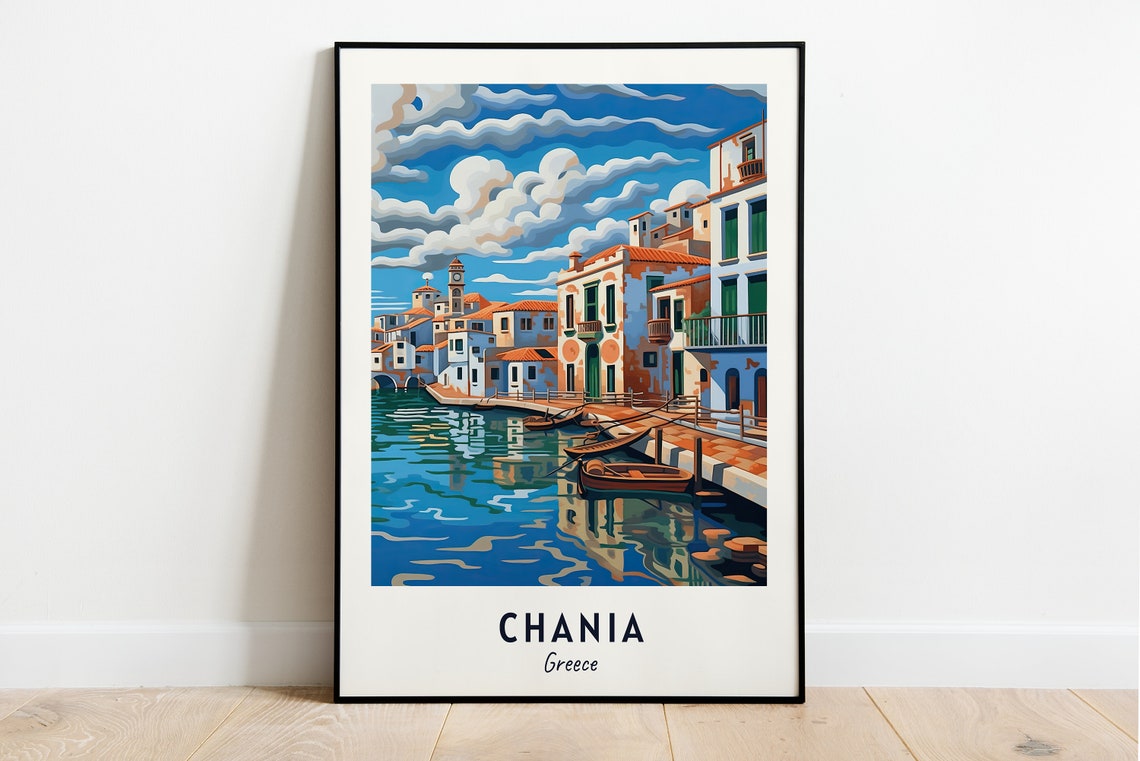Old Venetian Harbor Waterfront with Boats Chania Greece Poster