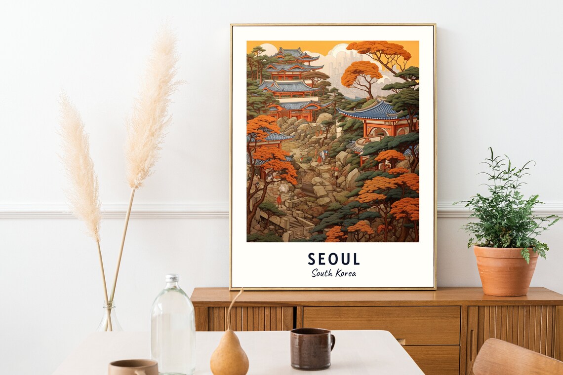 Seoul South Korea Mountain Temple Autumn Foliage Travel Poster - Image 2