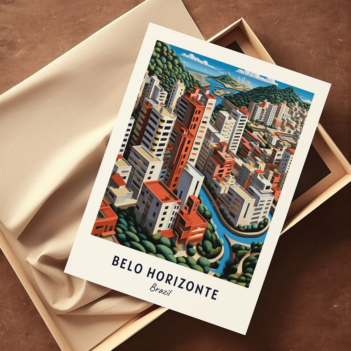 Belo Horizonte Brazil Modern Cityscape River Skyline Travel Poster - Image 3