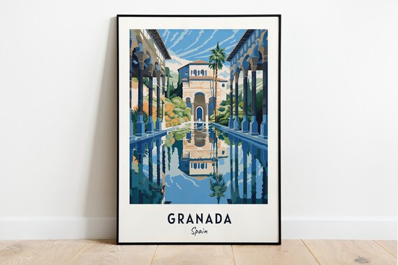Granada Spain Alhambra Palace Courtyard Reflection Pool Travel Poster