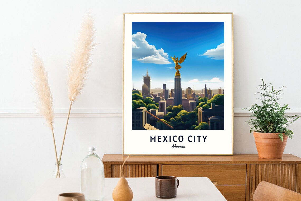 Mexico City Golden Angel of Independence Monument Travel Poster - Image 2