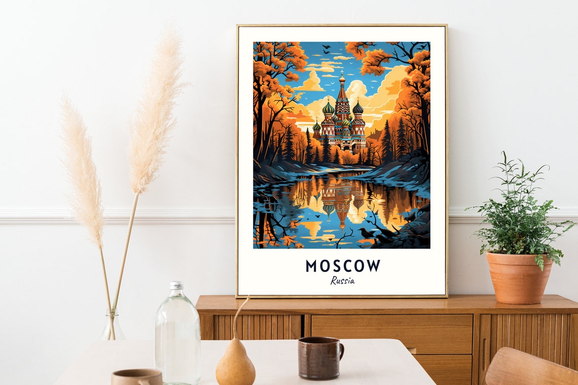 Moscow Russia Travel Poster with St. Basil's Cathedral at Sunset - Image 2
