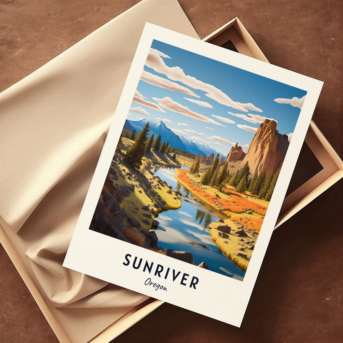 Sunriver River Meadow With Towering Rock Formations Oregon Poster - Image 3