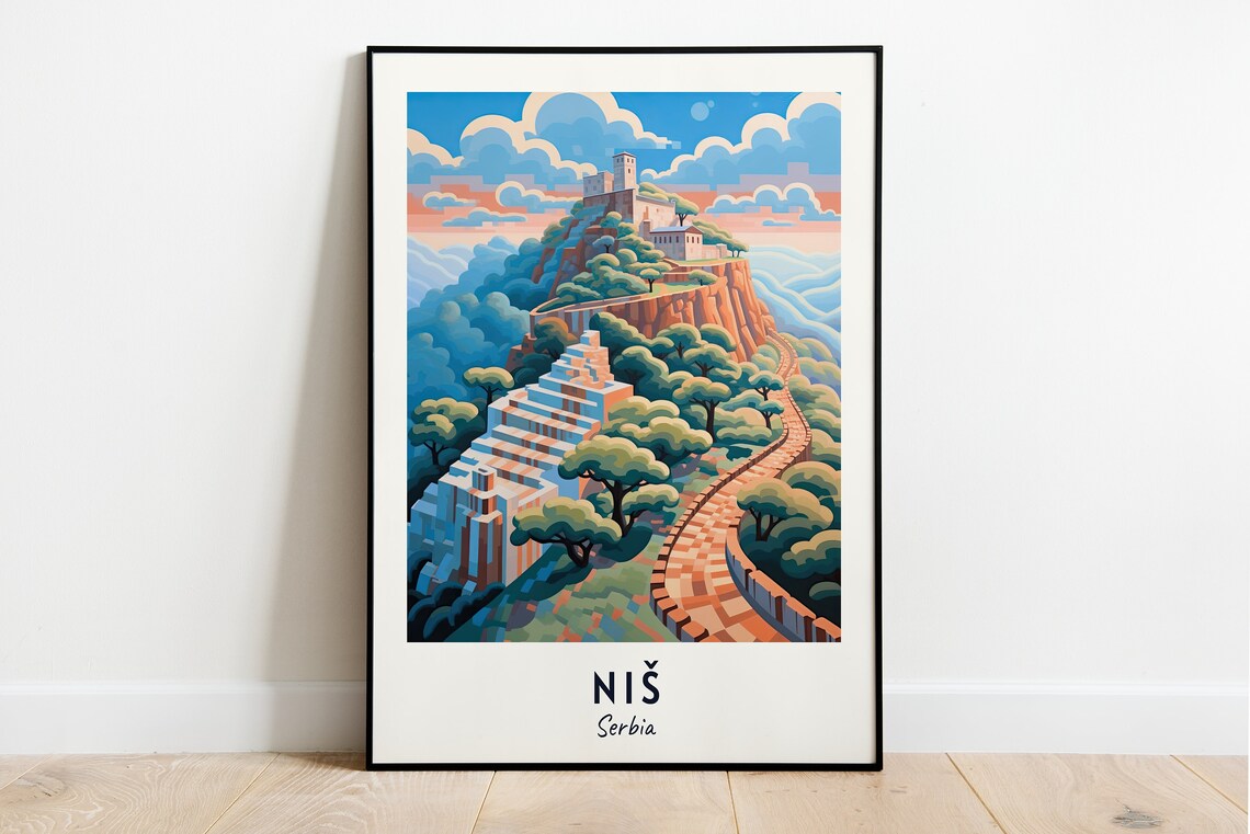 Nis Fortress Hilltop Castle Winding Path Serbia Travel Poster