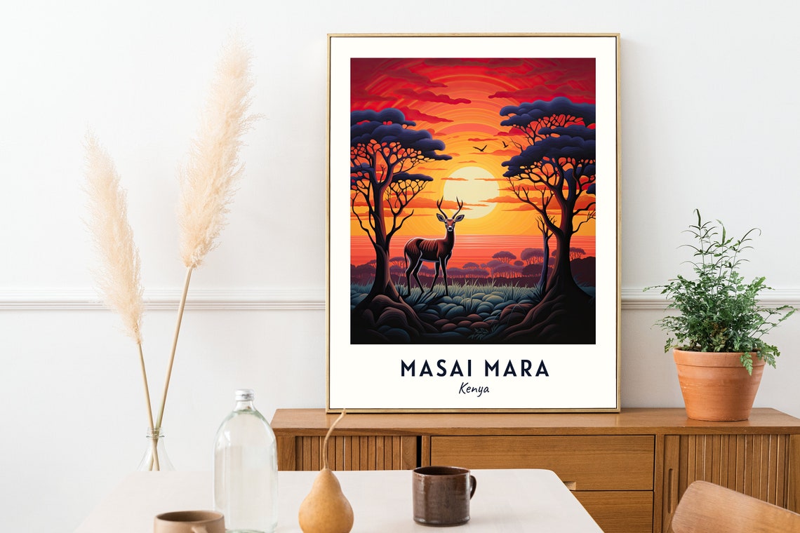 Masai Mara Kenya Sunset Antelope Acacia Trees Savannah Poster - Image 2