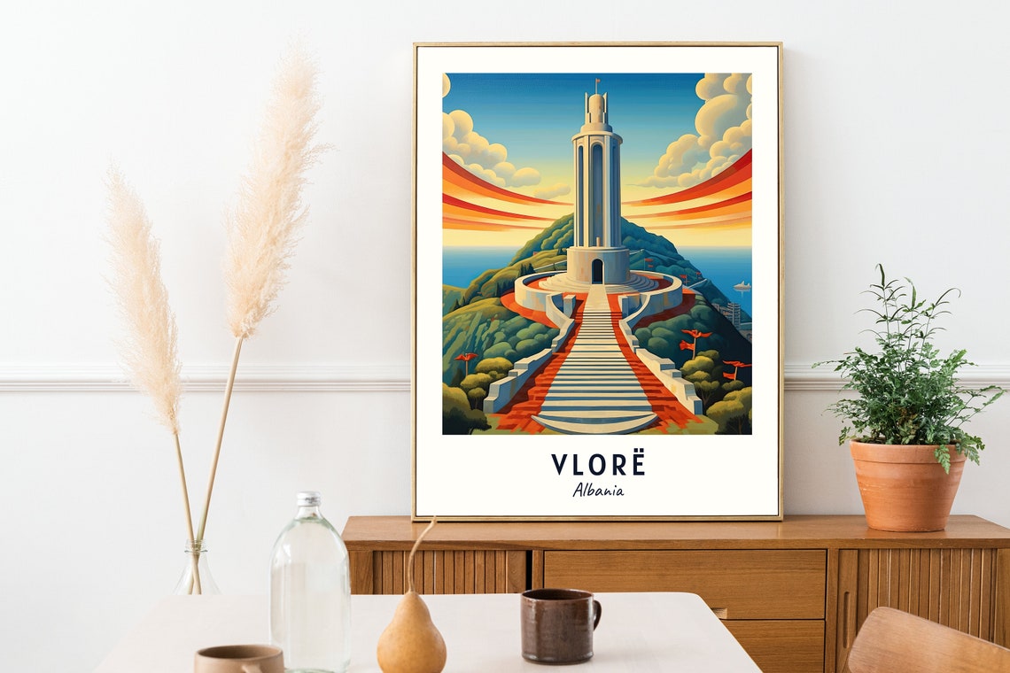 Vlorë Albania Independence Monument Tower Hilltop Stairs Poster - Image 2