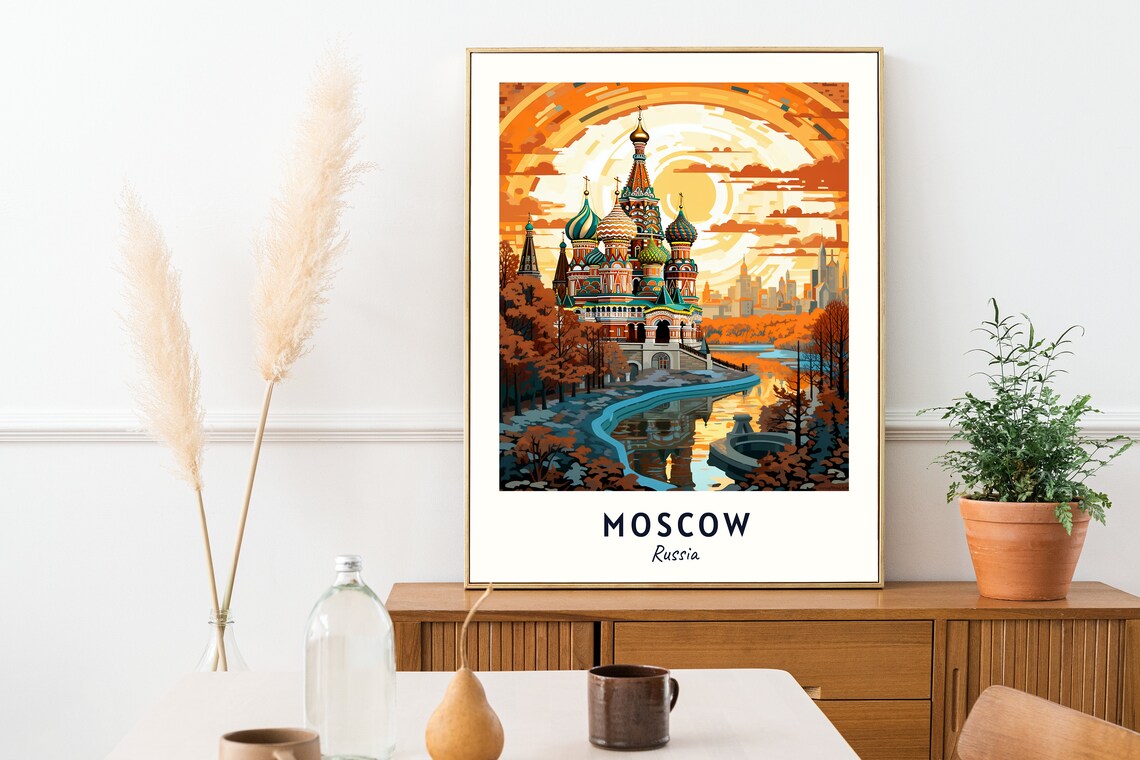 Moscow Russia St Basils Cathedral Autumn Sunset City Travel Poster - Image 2