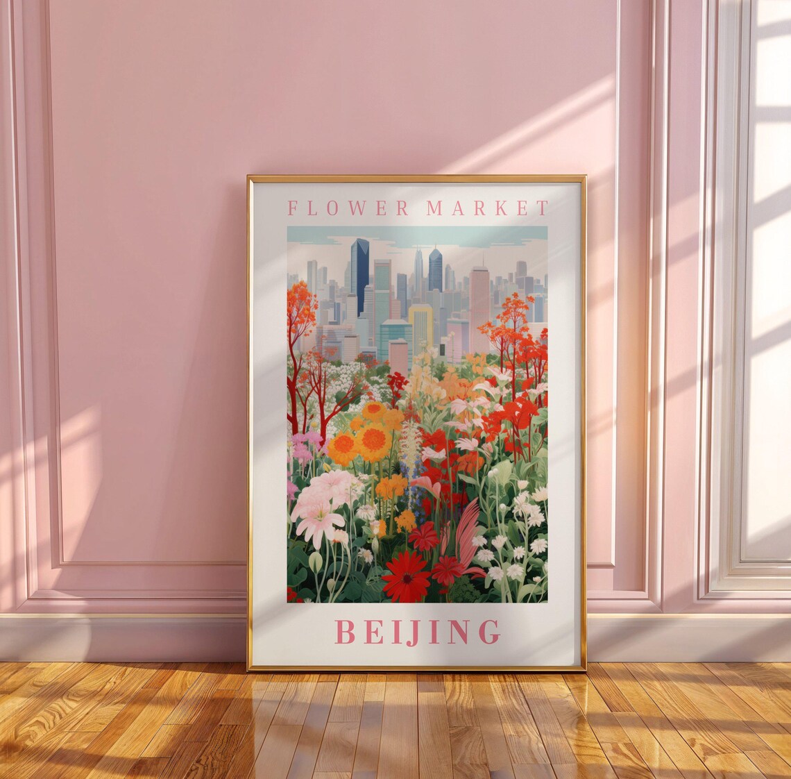 Beijing Flower Market Modern Skyline Floral Illustration Poster - Image 3