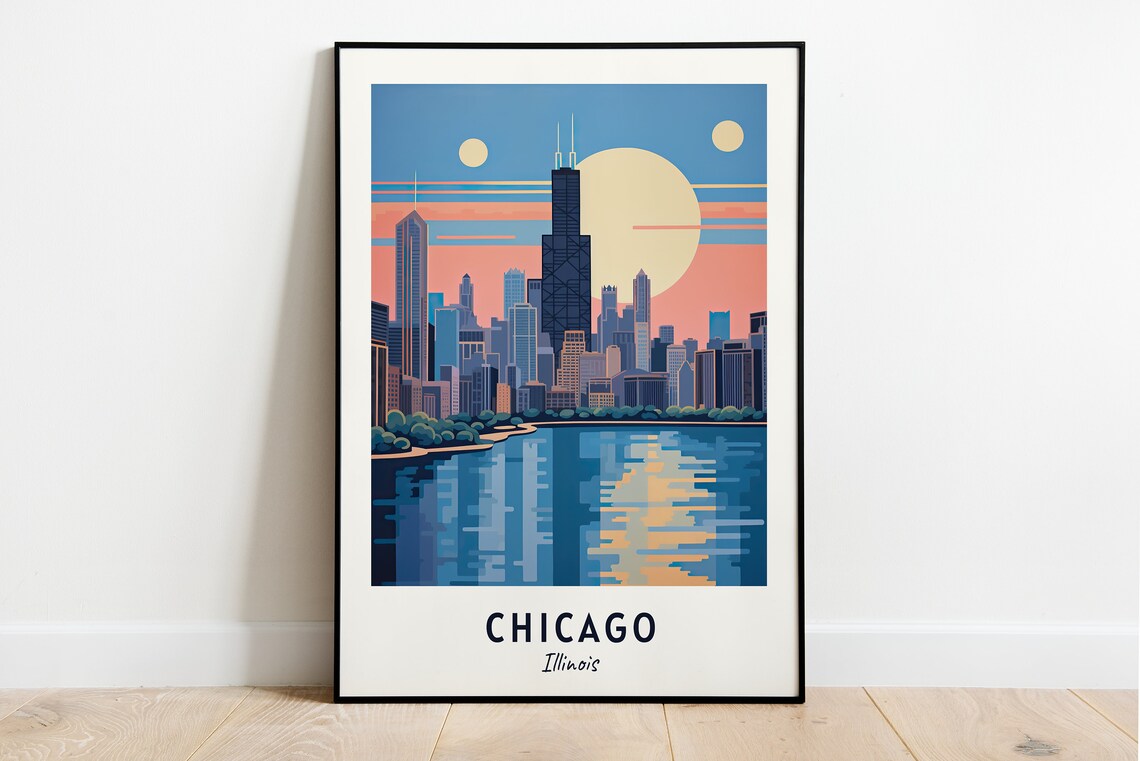 Chicago City Travel Poster, Illinois Wall Art Print