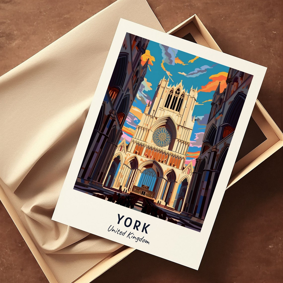 York Gothic Cathedral Rose Window Front Sunset View Travel Poster - Image 3