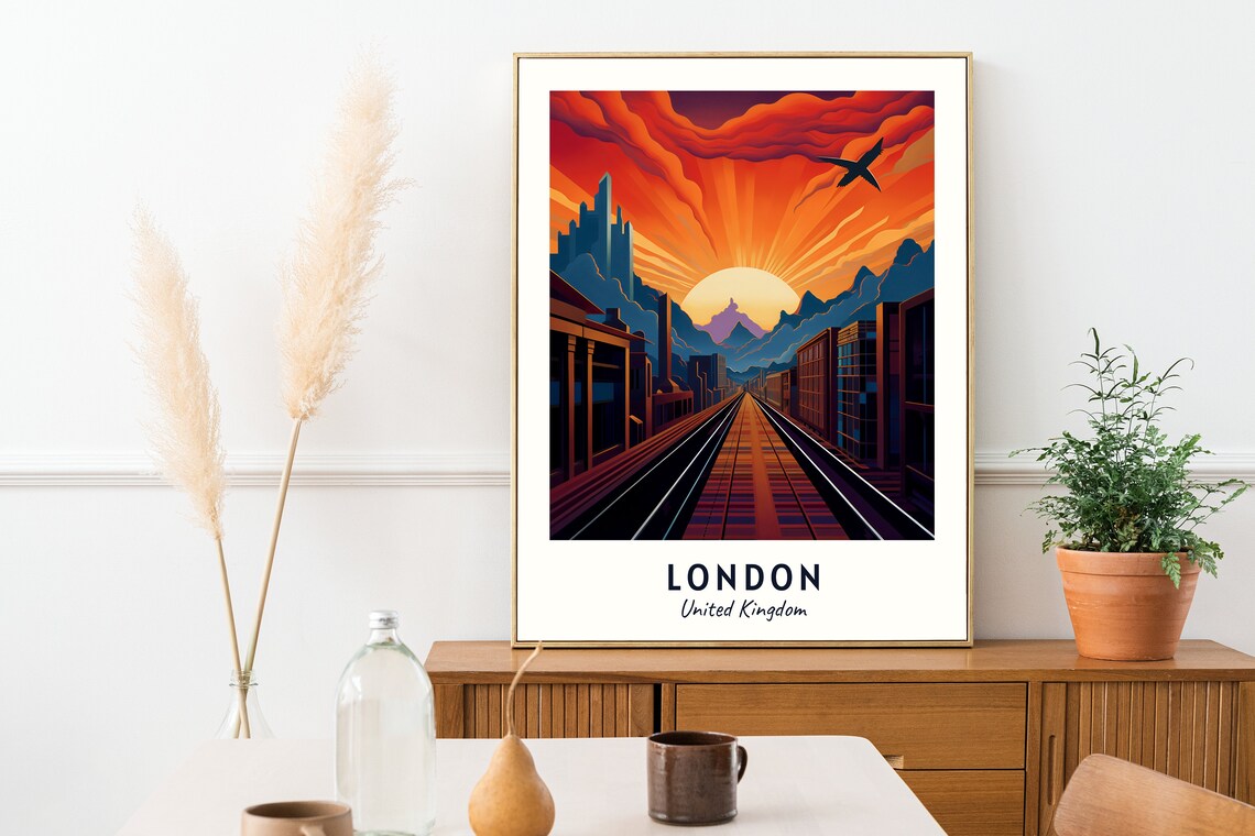 London United Kingdom Dramatic Sunrise City Street View Travel Poster - Image 2