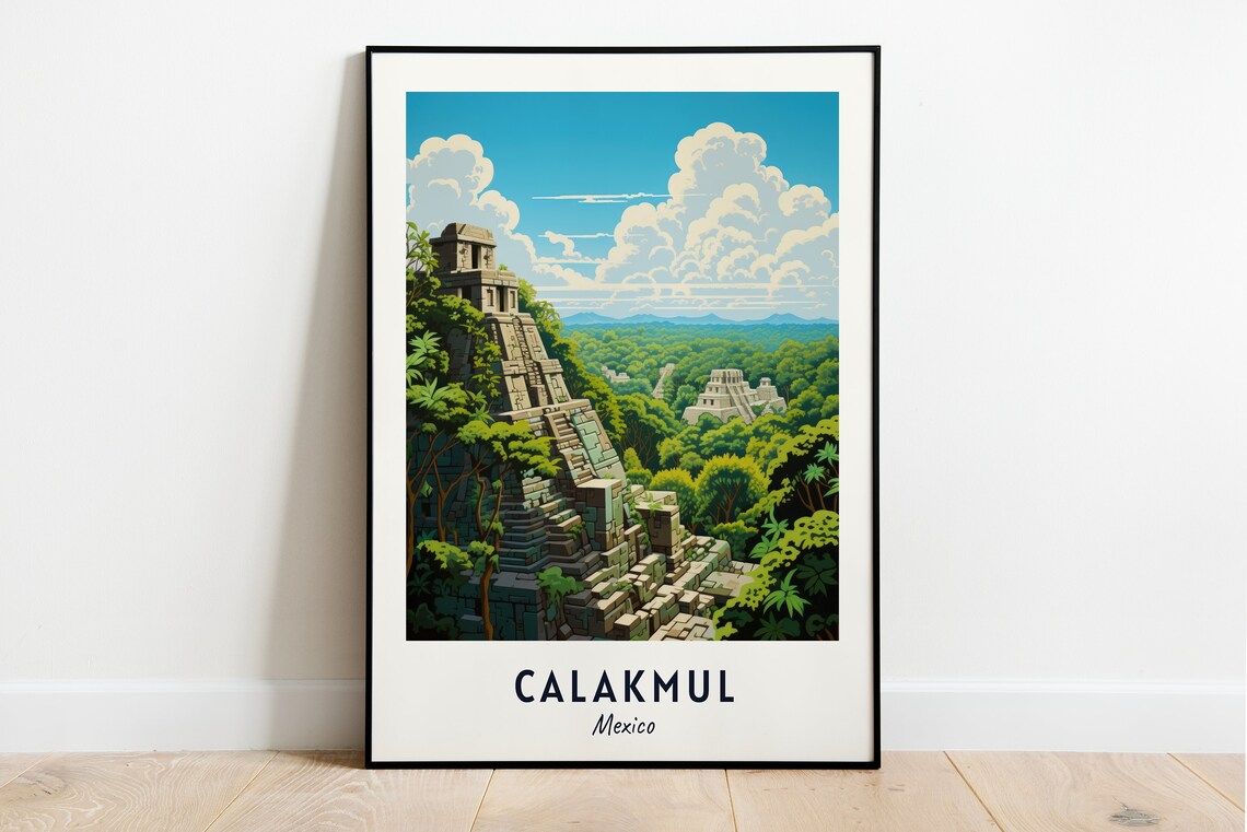 Calakmul Ancient Mayan Stone Ruins Jungle Mexico Adventure Travel Poster