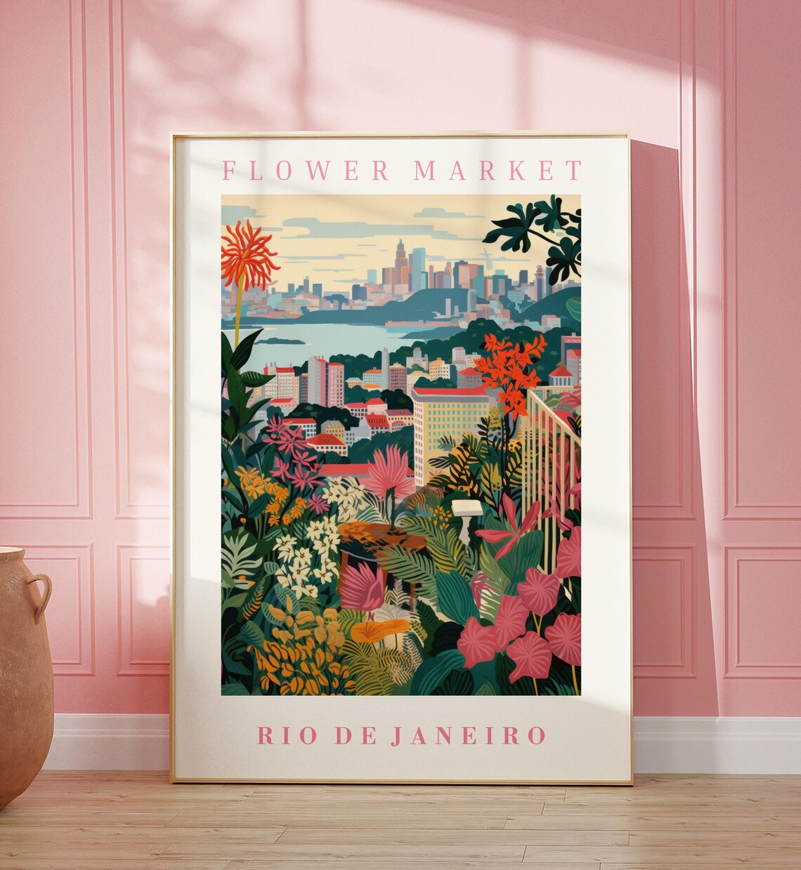 Rio De Janeiro Flower Market Tropical Bay Hills Bloom Travel Poster