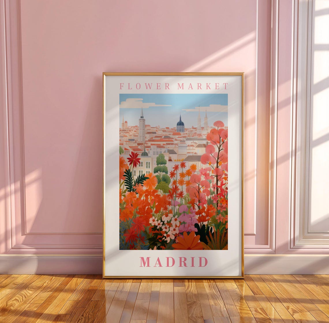 Madrid Spain Flower Market Rooftop Sunset Bloom Travel Poster - Image 3