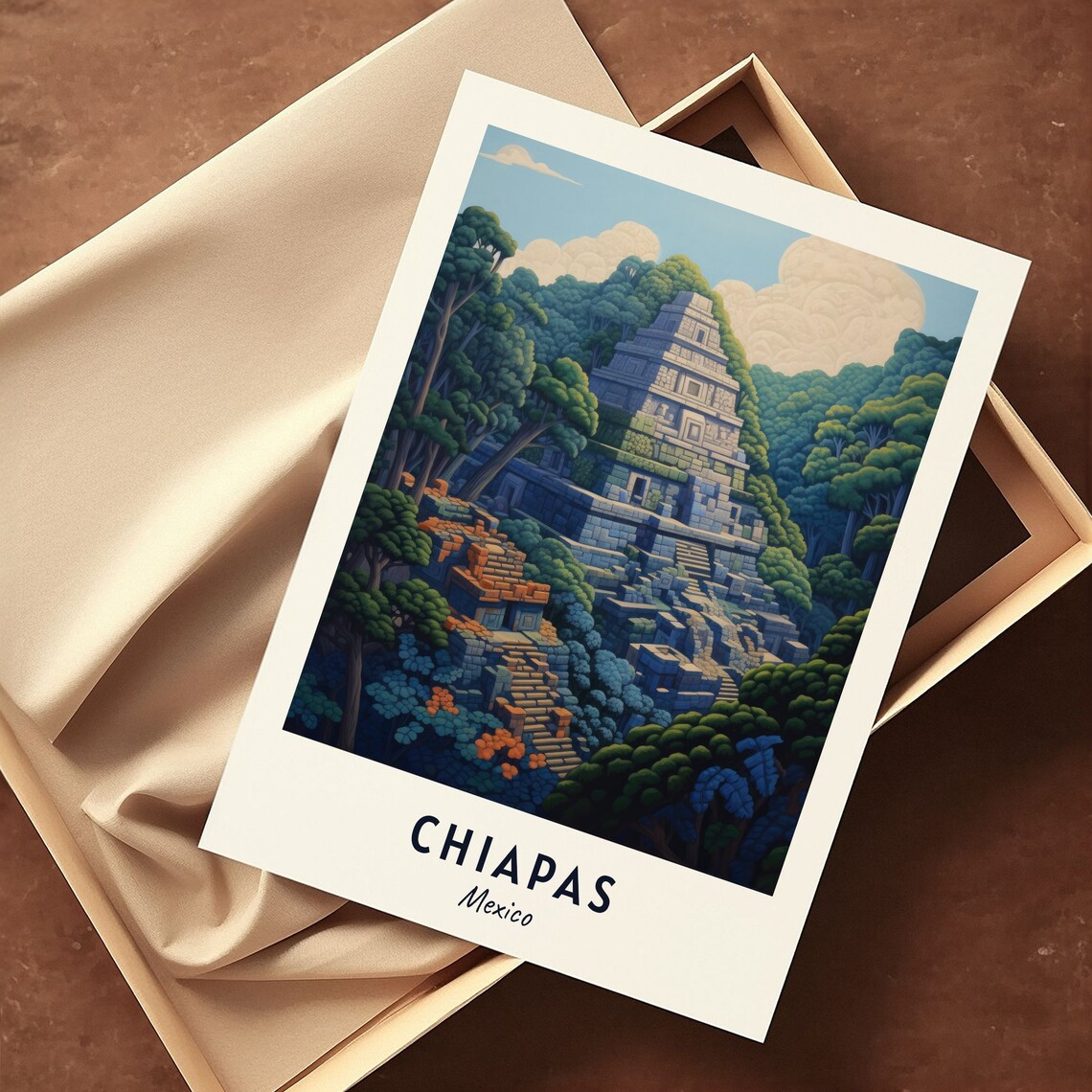 Chiapas Mexico Maya Pyramid Jungle Ruins Travel Poster Artwork - Image 3