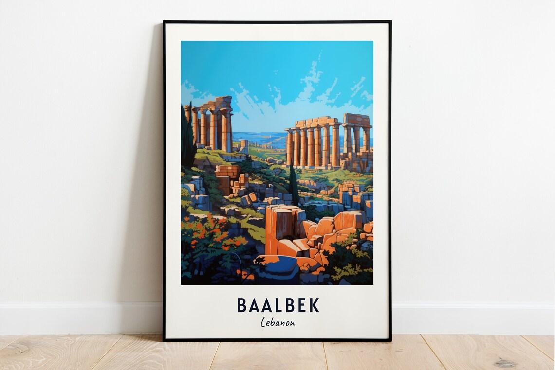Baalbek Lebanon Ancient Roman Temple Columns Ruins Travel Poster