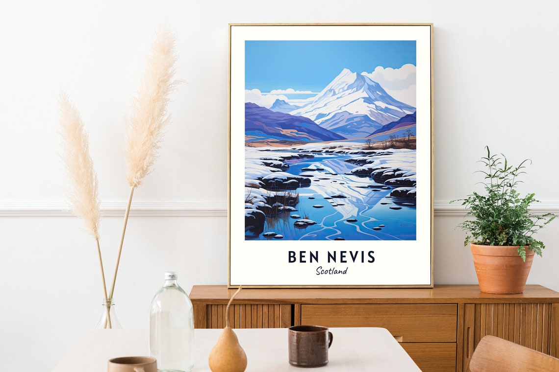 Ben Nevis Scotland Snowy Mountain Icy River Reflection Poster - Image 2