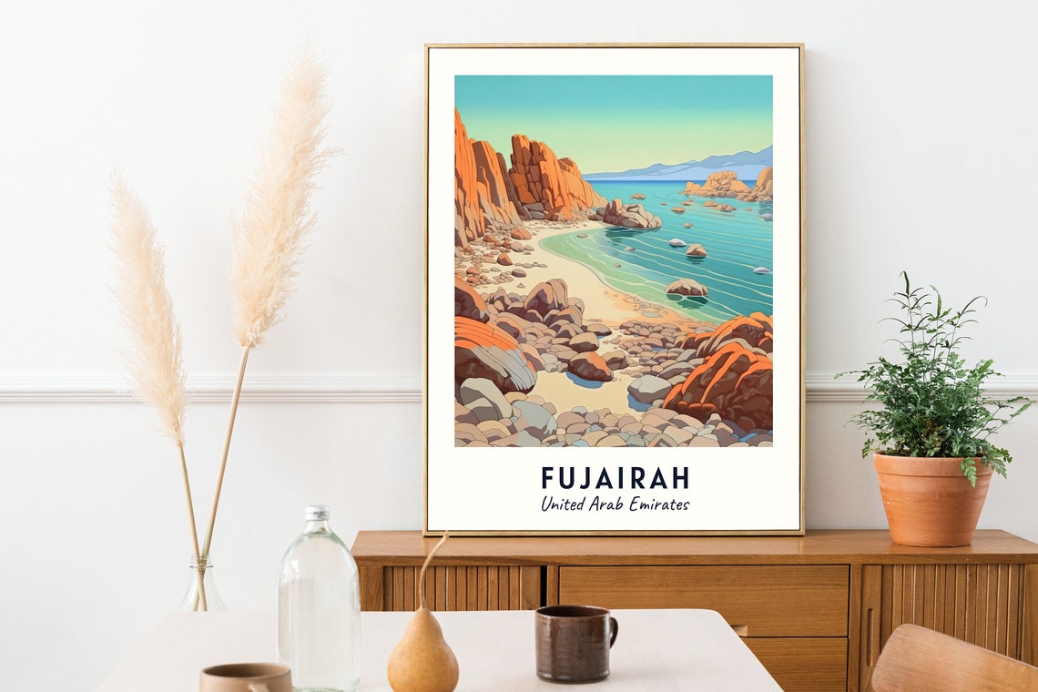 Dibba Rock Red Cliff Rocky Coastline Fujairah UAE Travel Poster - Image 2