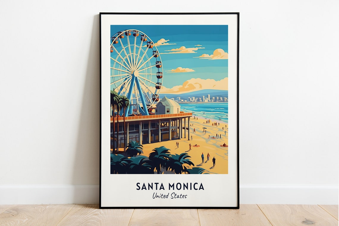 Santa Monica City Print Santa Monica Travel Poster United States Travel Gift Santa Monica United States Poster