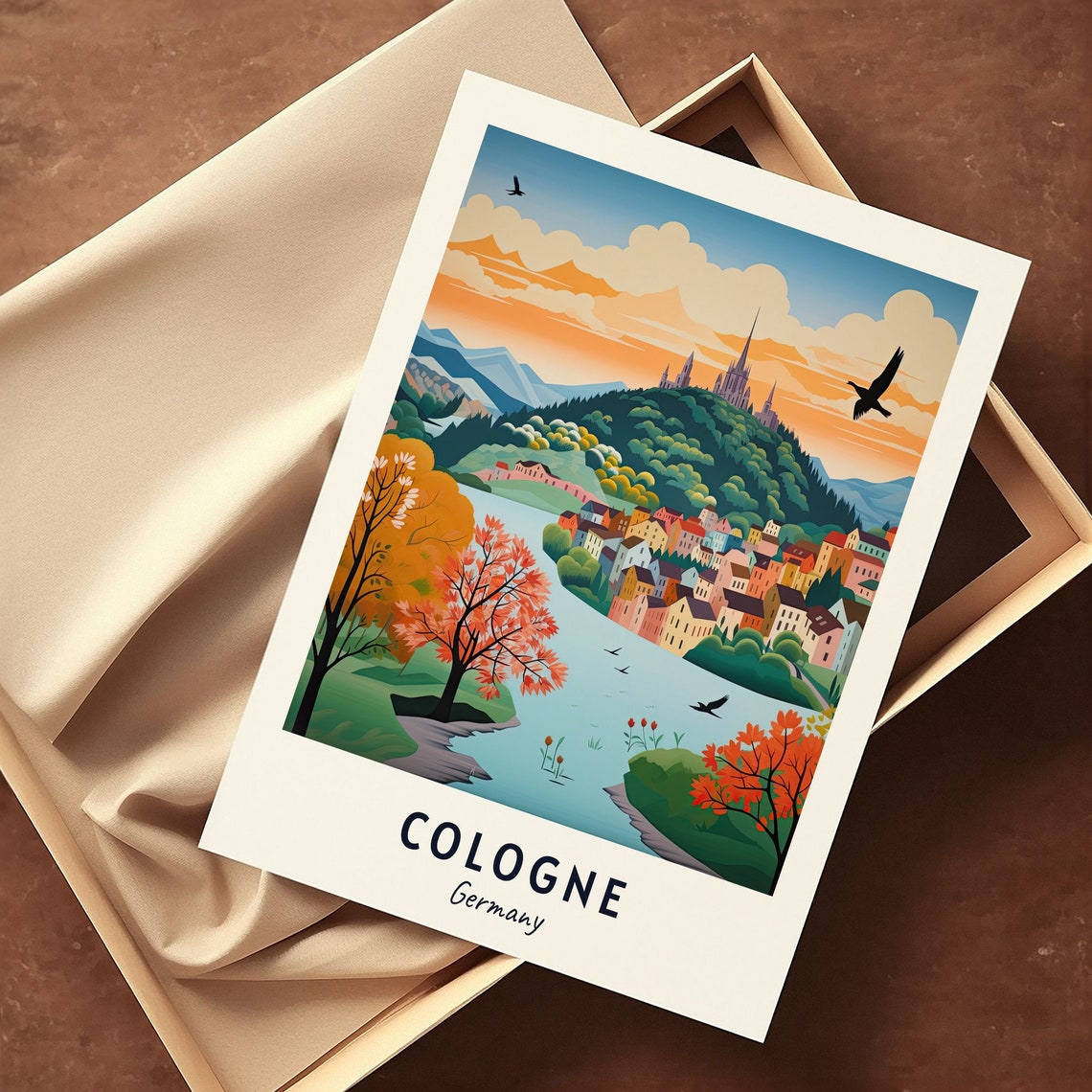 Cologne Germany Riverside Autumn Scene Cathedral On Hill Poster - Image 3