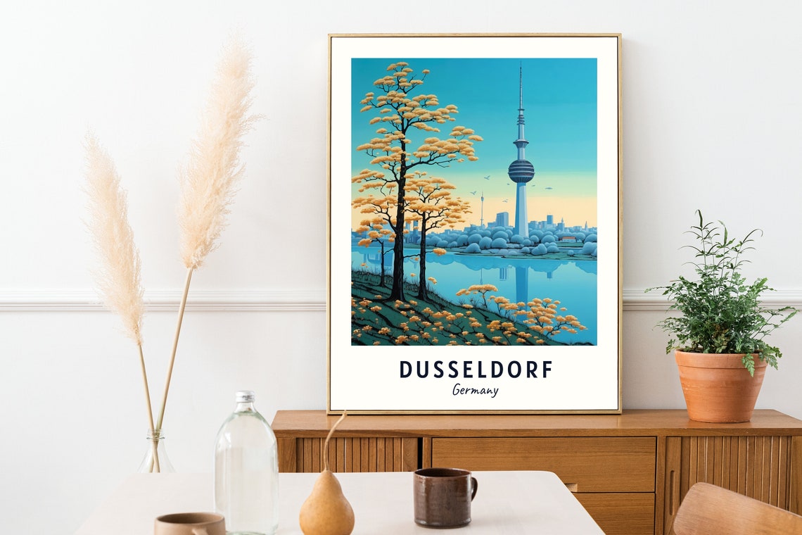 Dusseldorf Rhine Tower Riverside Autumn Trees View Travel Poster - Image 2
