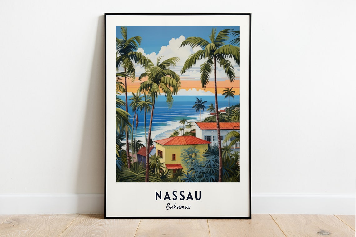 Nassau Bahamas Palm Trees Tropical Beach Caribbean Ocean View Poster