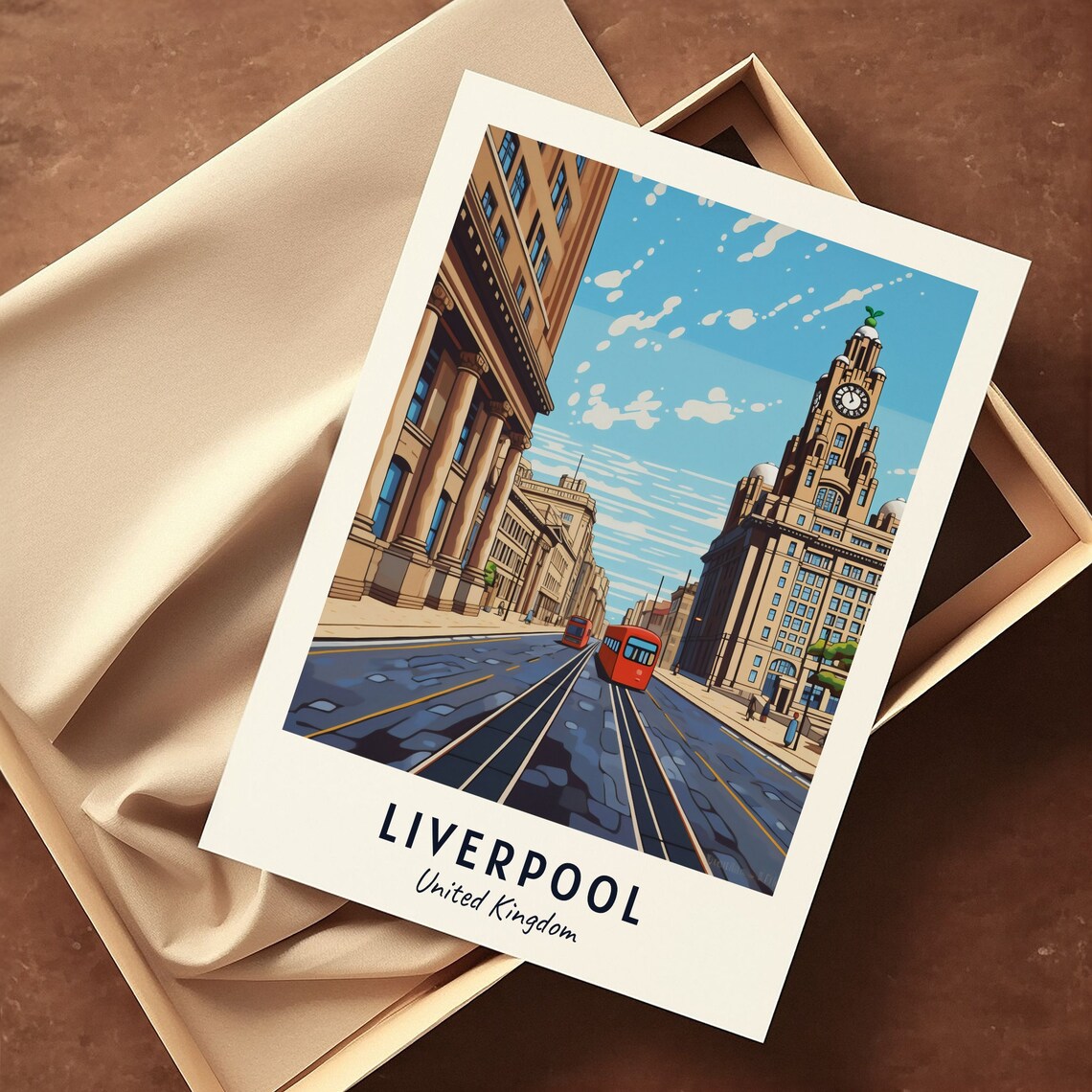 Liverpool UK Royal Liver Building Bus Avenue Travel Poster Home Decor - Image 3