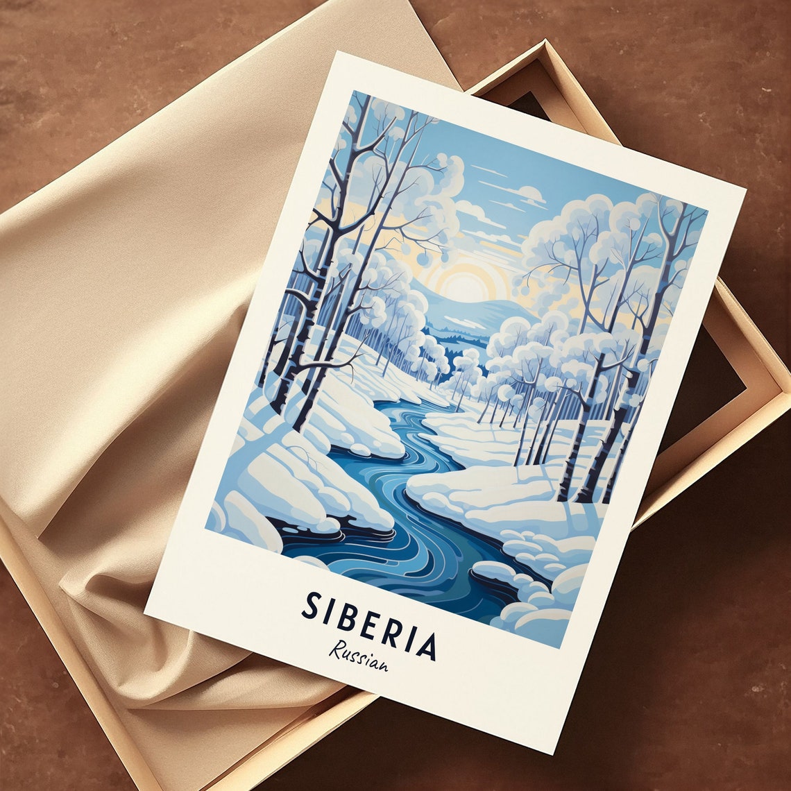 Siberia Snowy Birch Forest Winding River Russia Travel Poster - Image 3