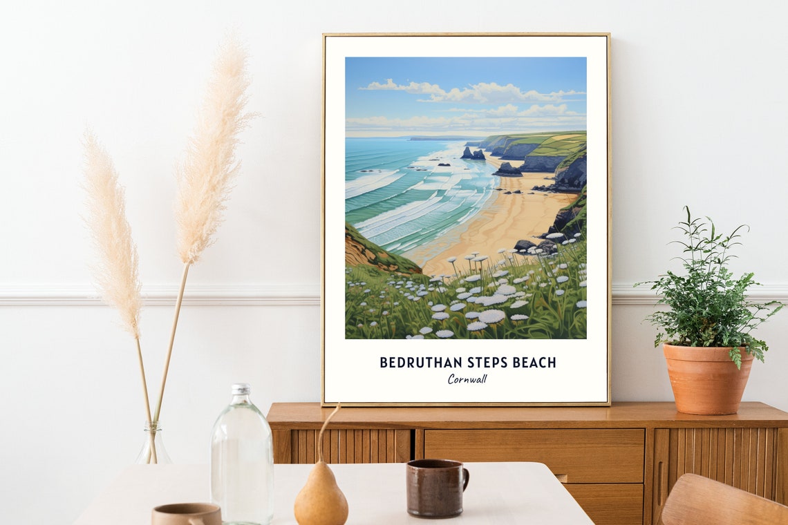 Bedruthan Steps Beach Cornwall Surf Coast Vintage Travel Poster - Image 2