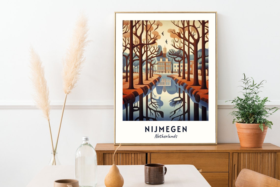 Nijmegen Netherlands Canal Reflection Autumn Trees Museum Poster - Image 2