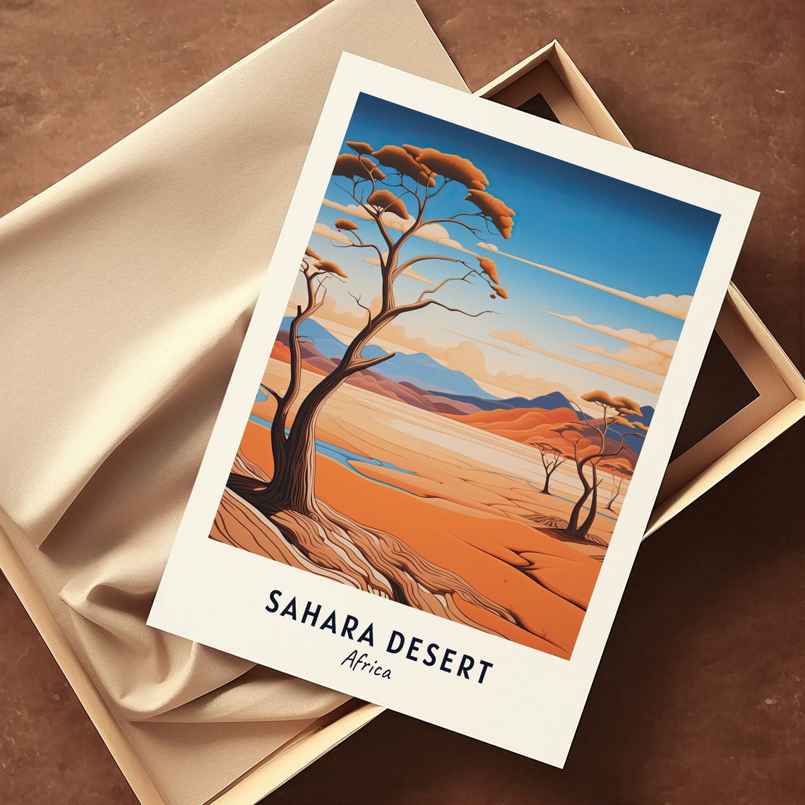 Sahara Desert Africa Golden Dunes Acacia Tree Desert Scene Poster - Image 3