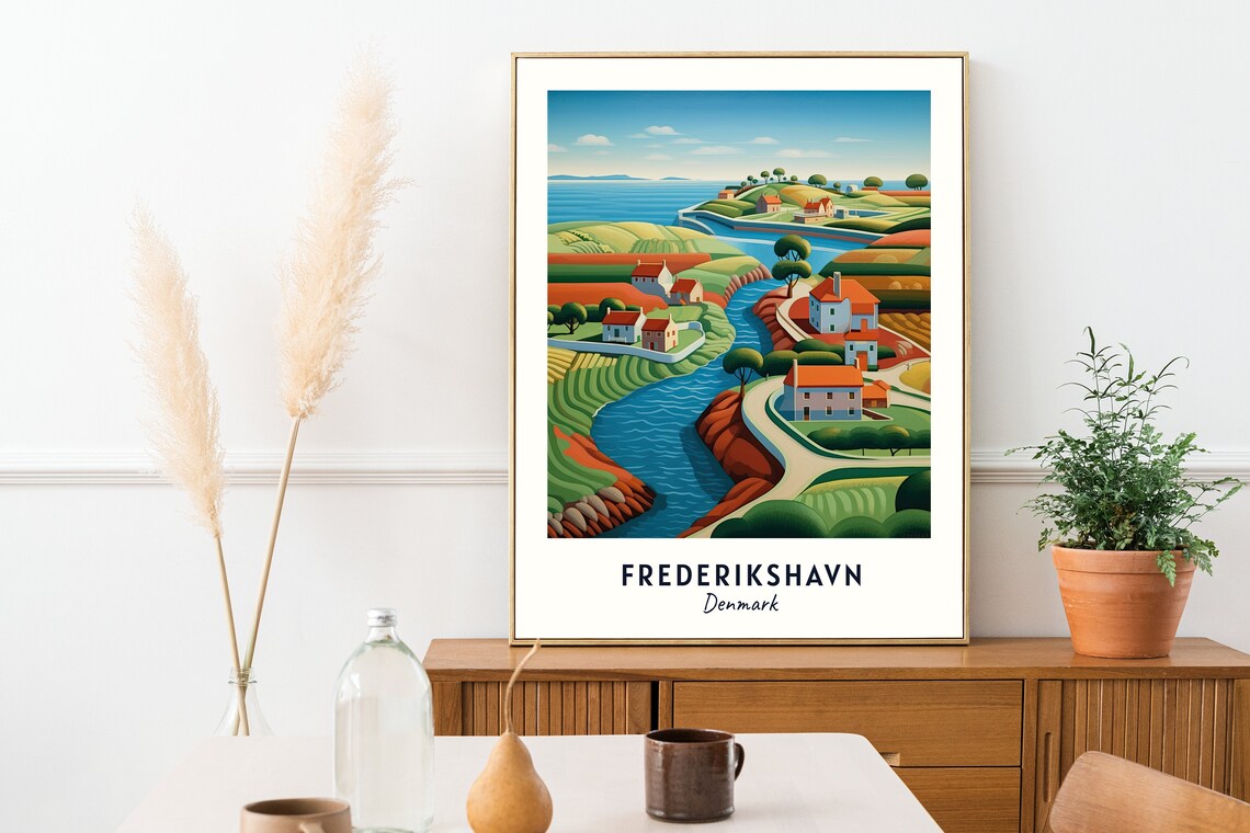 Frederikshavn Denmark Coastal Village River Hills Travel Poster - Image 2