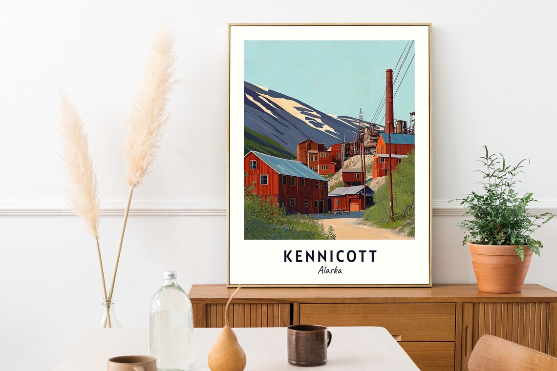 Kennicott Alaska Historic Copper Mill Mountain Travel Poster - Image 2