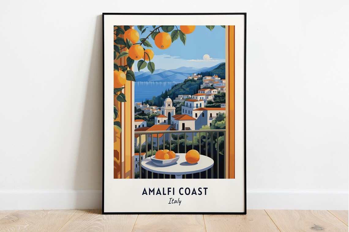 Amalfi Coast Italy Lemon Terrace Balcony Sea View Travel Poster