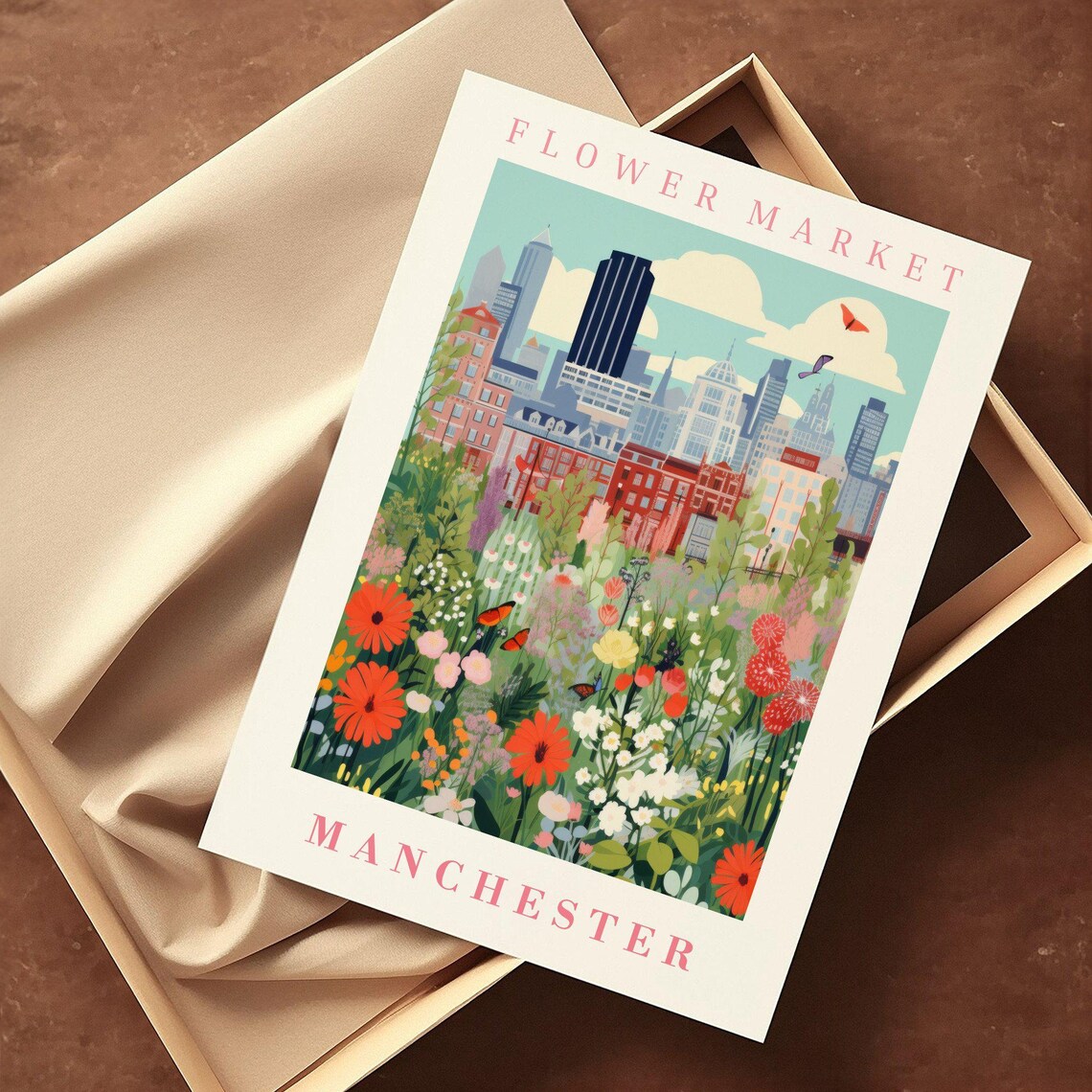 Manchester Flower Market Butterfly Meadow Skyline Travel Poster - Image 2