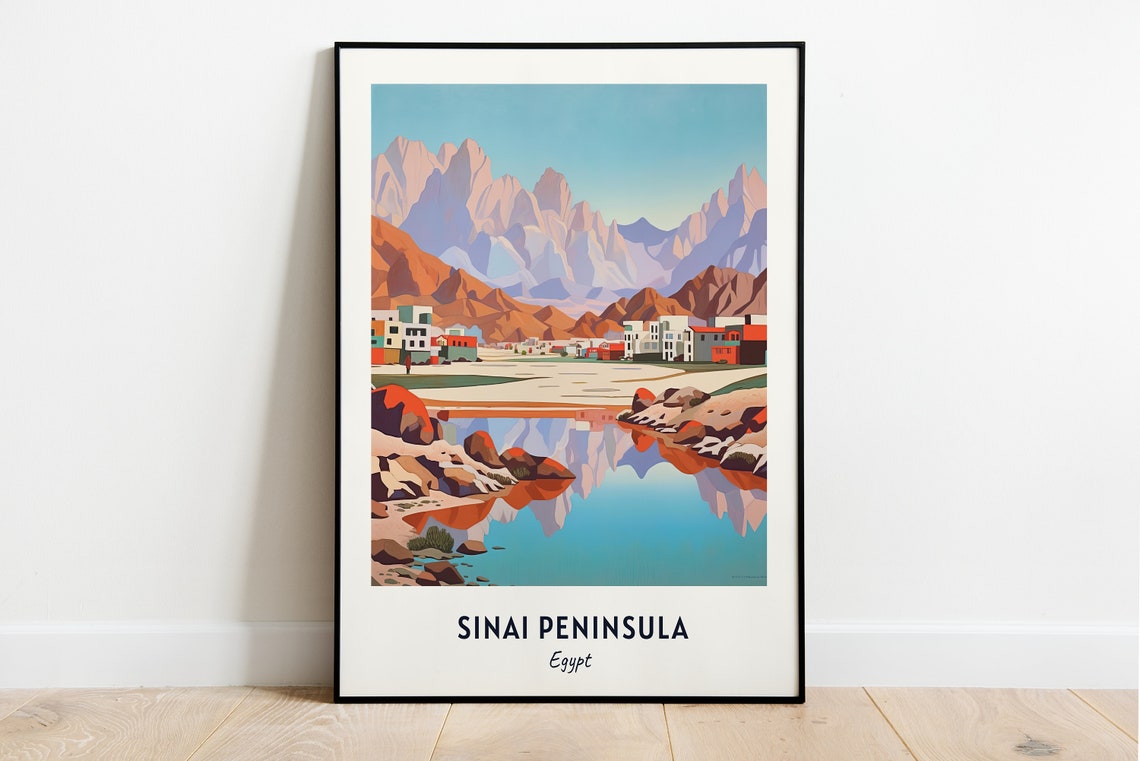 Sinai Peninsula Egypt Mountain Lake Reflection Travel Poster