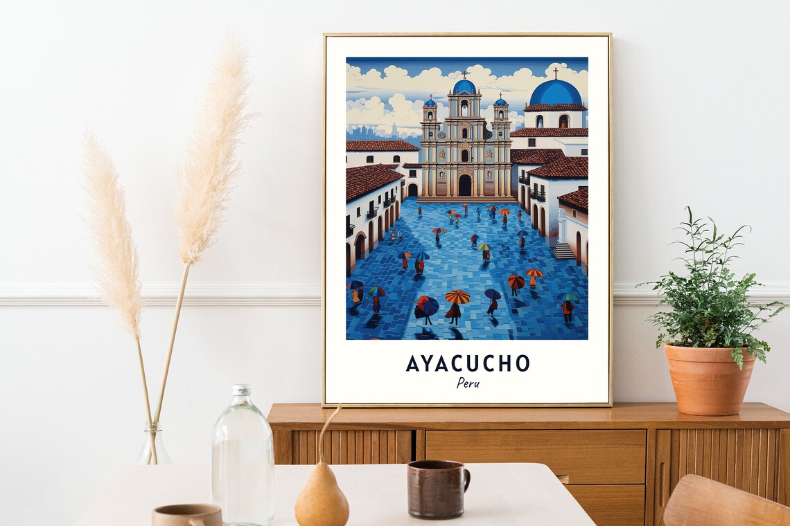 Ayacucho Peru Plaza De Armas Cathedral With Colorful Umbrellas Travel Poster - Image 2