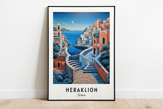 Seaside Town with Winding Stone Staircase Heraklion Greece Poster