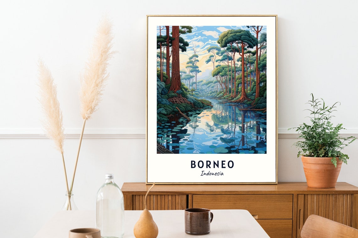 Borneo Rainforest River Mirror Reflections Indonesia Travel Poster - Image 2