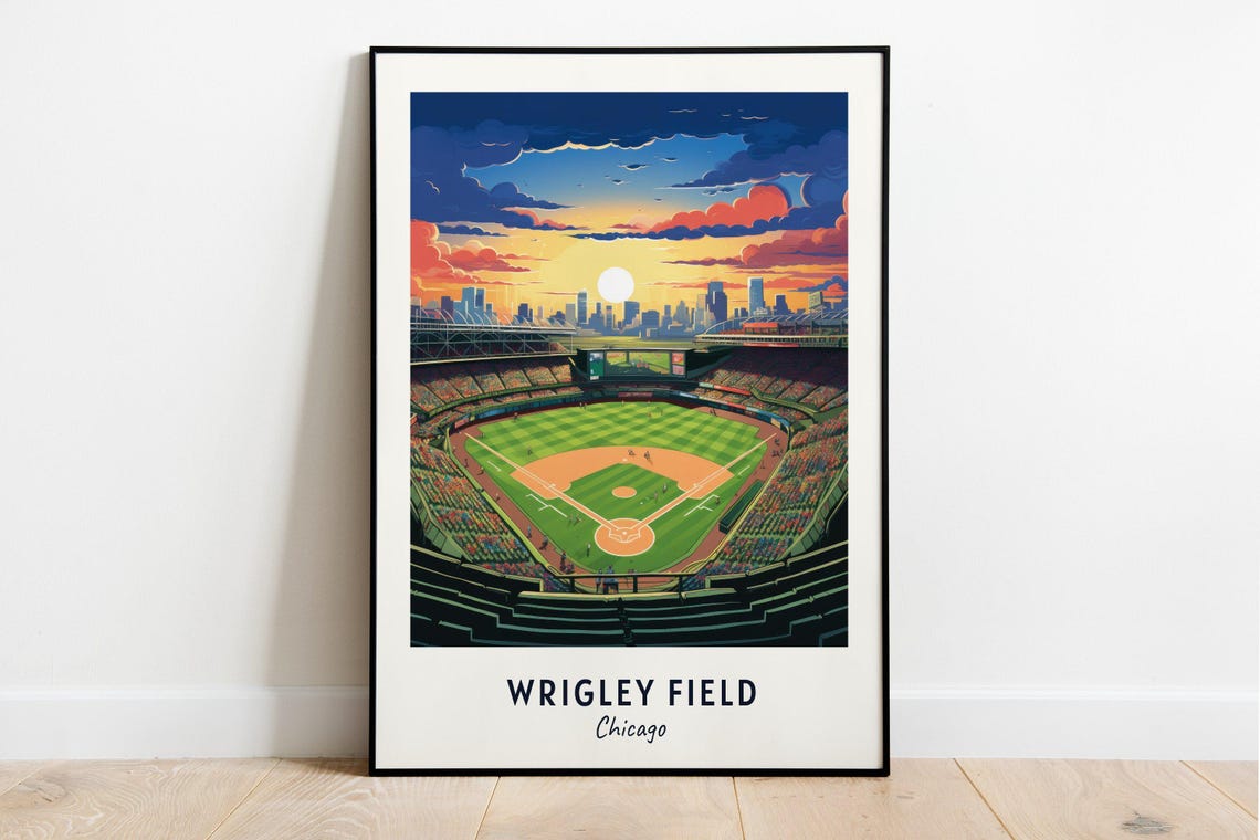 Wrigley Field Sunset Game Day Chicago Cubs Baseball Stadium Poster