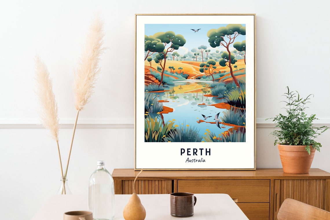 Perth Australia Swan River Valley Sunrise Travel Poster Artwork - Image 2