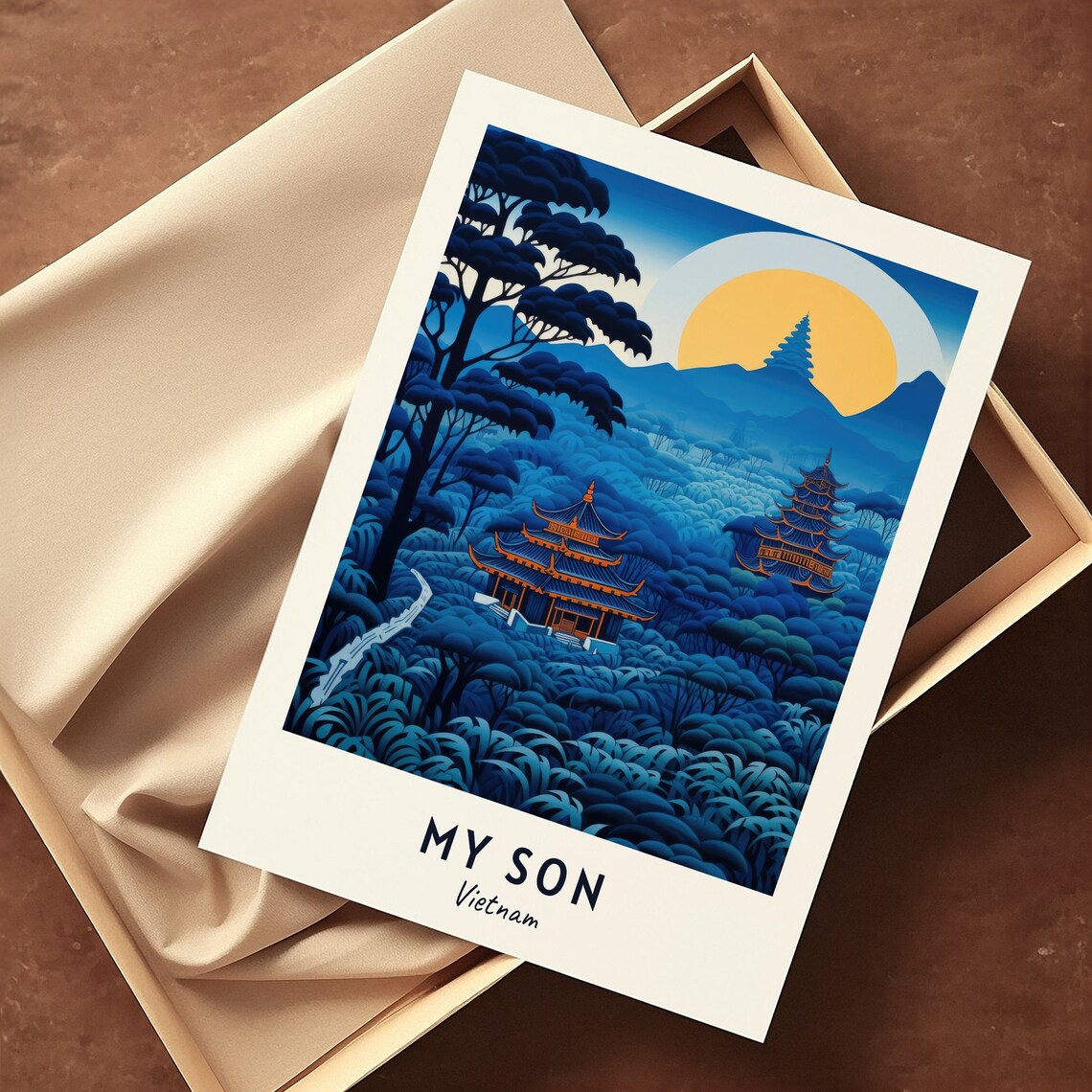 My Son Vietnam Temple Ruins Moonlit Jungle Travel Poster Artwork - Image 3