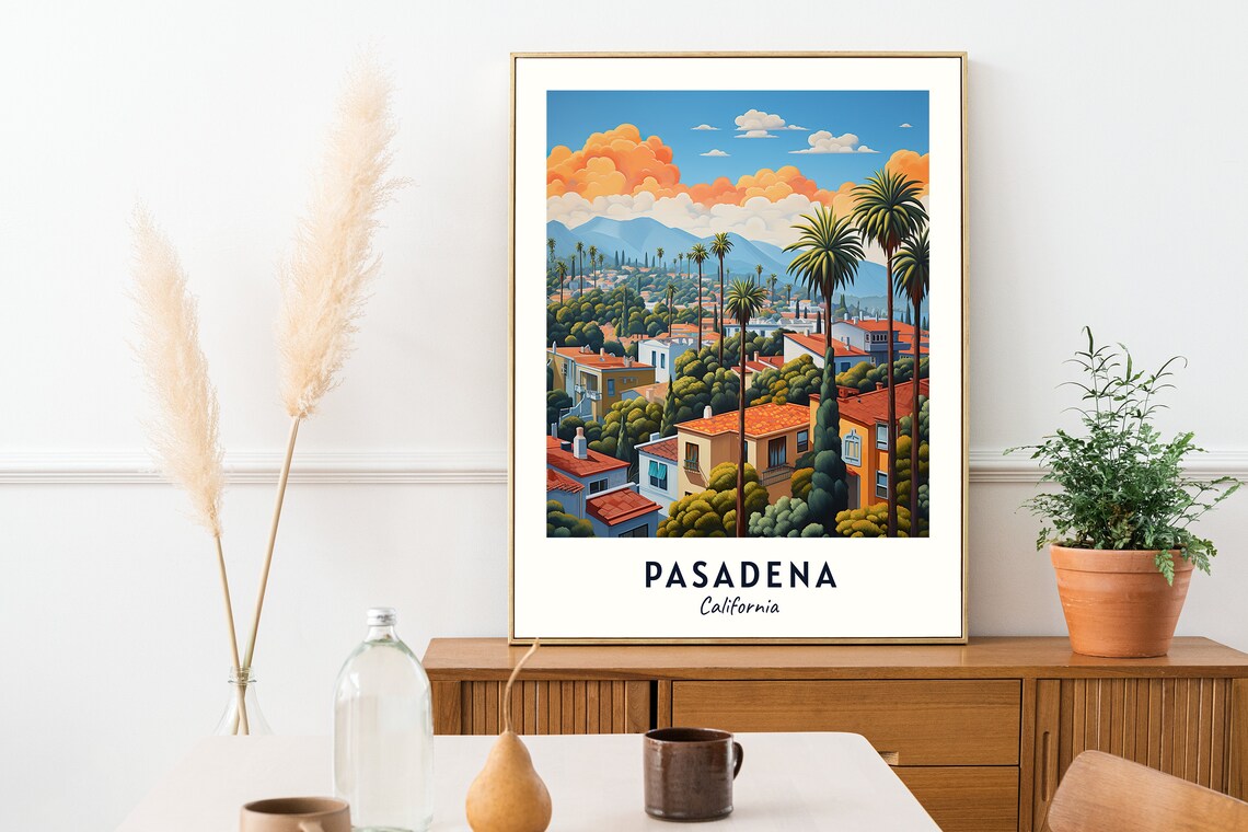 Pasadena California Palm Tree Hillside Neighborhood Vista Poster - Image 2