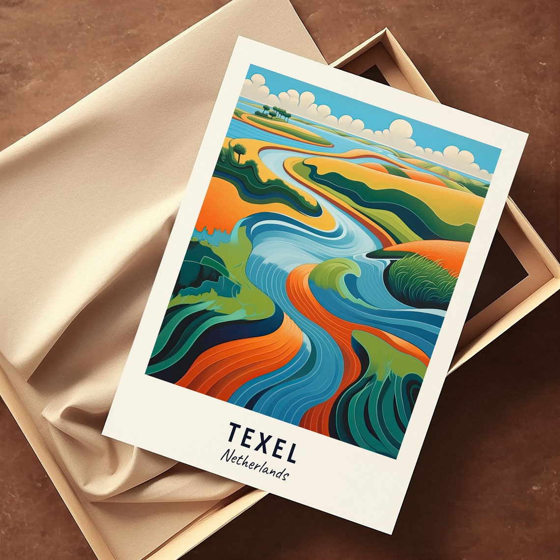 Texel Netherlands Golden Dunes Abstract River Art Travel Poster - Image 3