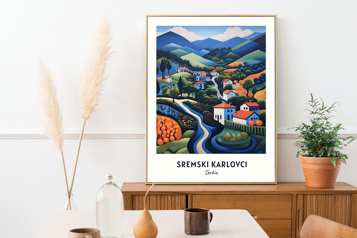 Sremski Karlovci Serbia Green Hills Village Winding Road Poster - Image 2