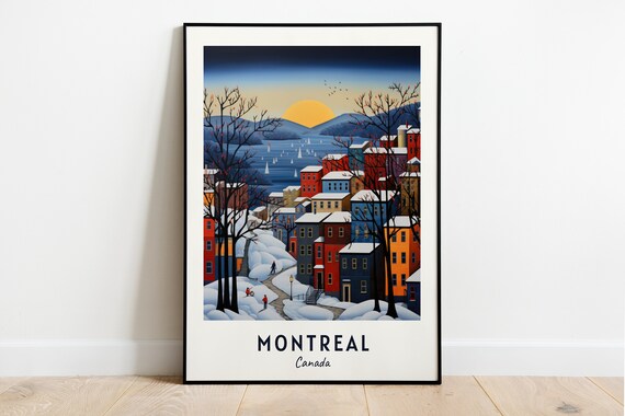 Montreal Canada Winter Snow Colorful Town St Lawrence Travel Poster