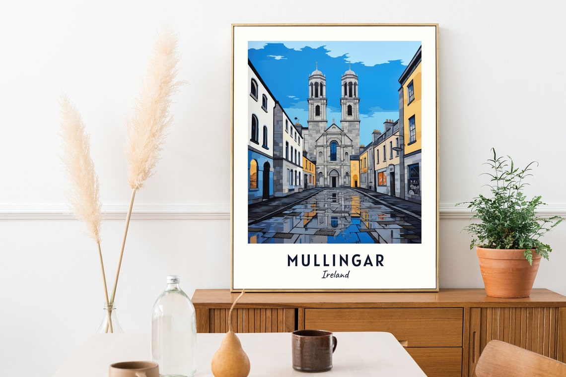 Mullingar Ireland Twin Spire Cathedral Street Scene View Poster - Image 2